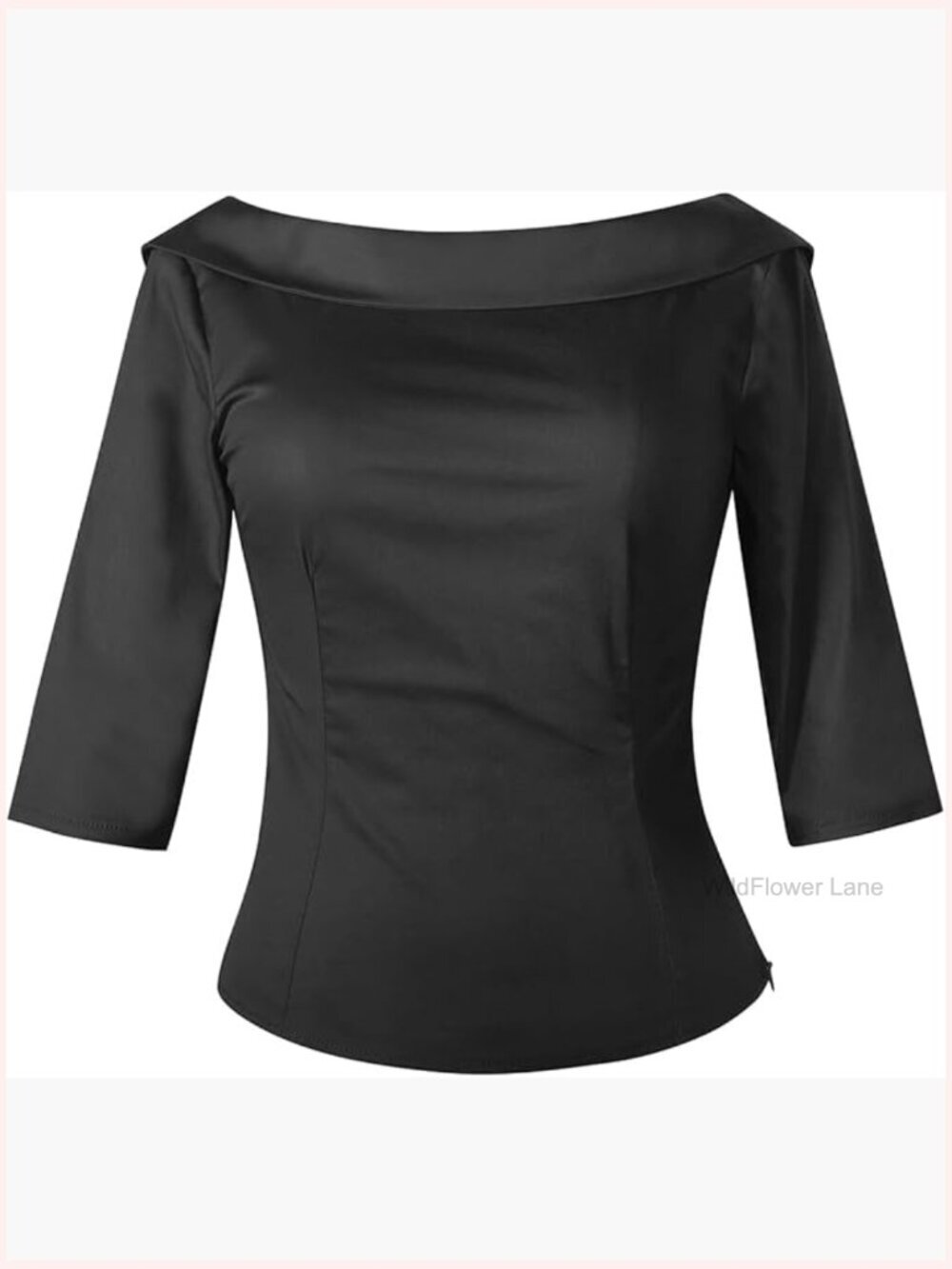 1950s Vintage Pinup Top with Back Bow Tie, Medium Sleeves Blouse